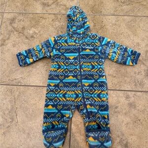 Columbia Blue and Yellow Patterned Baby Bunting 3-6M